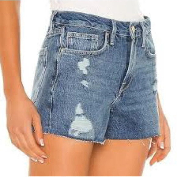 Frame Le Brigette Denim Raw Hem Distressed Shorts in Chavez Soho Wash - Size 27 - Picture 1 of 10